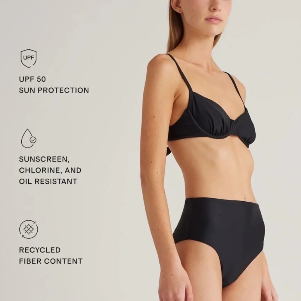 NWT Quince Italian High Rise Black Bikini Bottom Swimwear NWT - Large